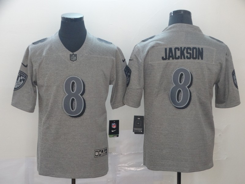 Men's Baltimore Ravens Lamar Jackson #8 Gray Jersey